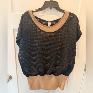 Angela Collection USA Black Sheer Textured Overlay Top 3XL Glitter Wave Blouse